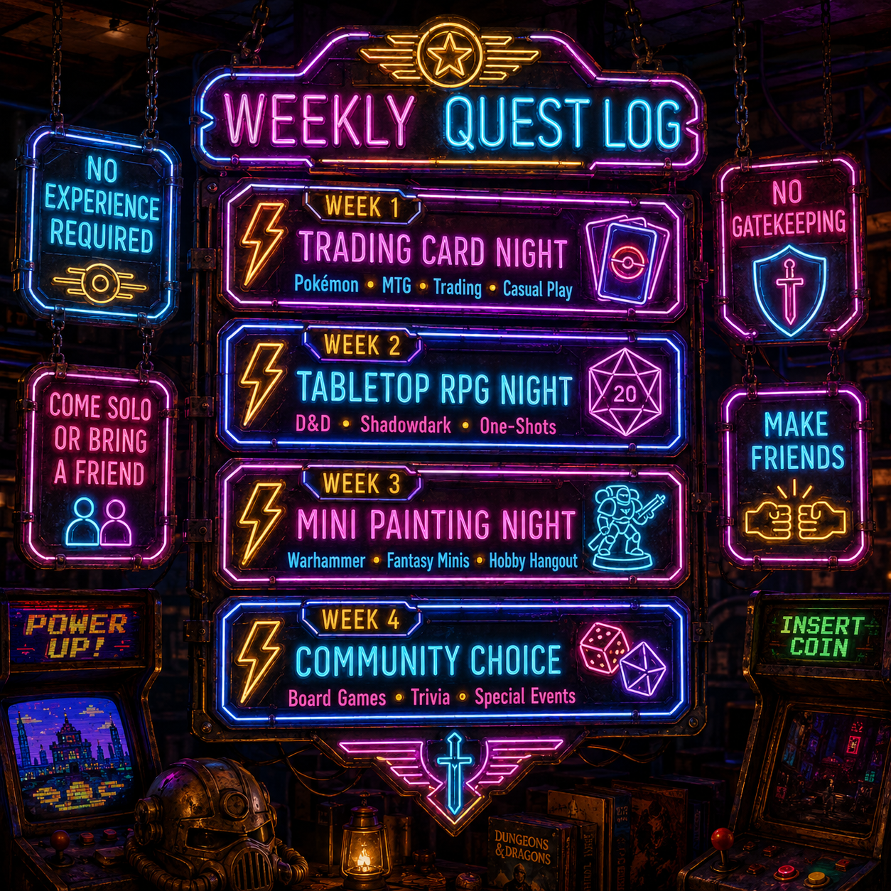 Weekly rotating Nerd Night activities artwork